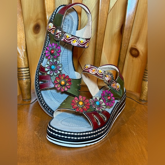 L’Artiste by Spring Step Multicolor Leather Floral Sandals, size EU42/US10.5-11 - Picture 3 of 11